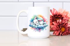 Colorful Watercolor Baby Bunny Sleeping | Clipart Product Image 2