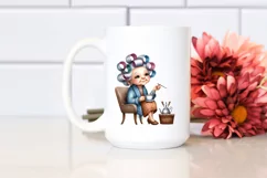 Old Lady Character Tea Cup Watercolor Clipart Product Image 2