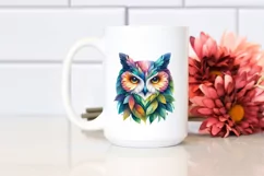 Abstract Owl with Plant Leaves, PNG Product Image 2