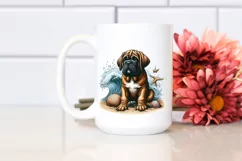 Watercolor Mastiff Sitting by Sand and Surf Product Image 2