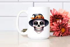 Funny Watercolor Haloween Skull Clipart with Smile Product Image 2