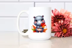 Cute Baby Hippo | Autumn Leaves | Whimsical Product Image 2