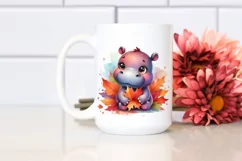 Cute Baby Hippo | Autumn Leaves | Whimsical Product Image 2