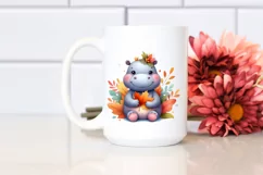 Cute Baby Hippo | Autumn Leaves | Whimsical Product Image 2