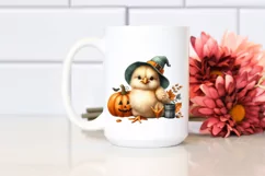 Cute Baby Chicken with Halloween Pumpkin, PNG Product Image 2