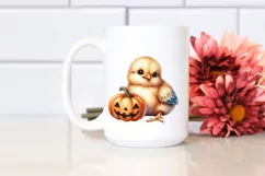 Cute Sitting Chicken with Halloween Pumpkin, PNG Product Image 2