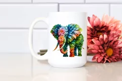 Vibrant Elephant with Plant Leaves and 3D Flowers, PNG Product Image 2