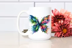 Vibrant Butterfly with Plant Leaves and 3D Flowers, PNG Product Image 2