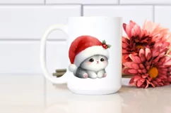 Cute Cat with Santa Hat, Summer PNG Product Image 2
