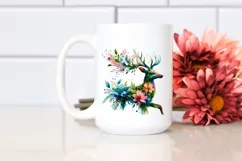 Abstract Deer with Plant Leaves and 3D Flowers, PNG Product Image 2