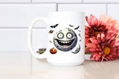 Funny Watercolor Haloween Moon Clipart with Smile Product Image 2