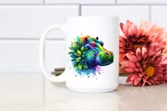 Abstract Hippo with Plant Leaves, PNG Product Image 2