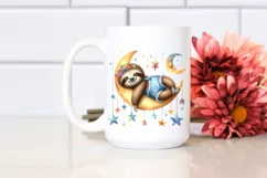 Whimsical Cute Baby Sloth Sleeping on Moon Clipart Product Image 2