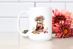 Young Otter Flower Wreath Cocktail Adorable | Clipart Product Image 2