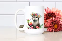 Young Otter Flower Wreath Cocktail Adorable | Clipart Product Image 2