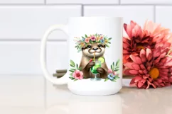 Young Otter Flower Wreath Cocktail Adorable | Clipart Product Image 2