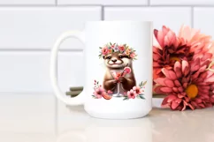 Young Otter Flower Wreath Cocktail Adorable | Clipart Product Image 2