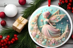 Pastel Christmas Fairy Round Ornament Sublimation PNG Product Image 2