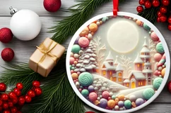 Detailed Christmas Candy Scene Round Ornament Sublimation Product Image 2