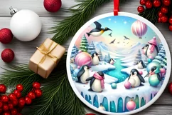 Round Winter Scene with Penguins Melting Edges PNG Product Image 2