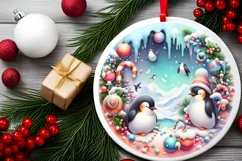 Round Winter Scene with Penguins Melting Edges PNG Product Image 2