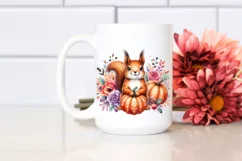 Vibrant Funny Squirrel Holding Pumpkin Watercolor Product Image 2