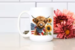 Watercolor Highland Cow USA Flag Product Image 2