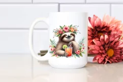 Young Sloth Flower Wreath Cocktail Adorable | Clipart Product Image 2
