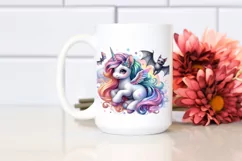 Colorful Baby Unicorn with Bat, Sublimation Clipart Product Image 2