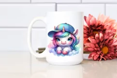 Colorful Baby Unicorn with Baseball Cap, Sublimation Clipart Product Image 2