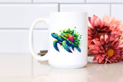 Abstract Vibrant Turtle with Plant Leaves, PNG Product Image 2