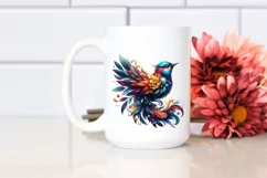 Abstract Vibrant Bird with Plant Leaves and 3D Flowers, PNG Product Image 2