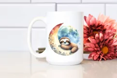Colorful Cute Baby Sloth Sleeping on the Moon Product Image 2