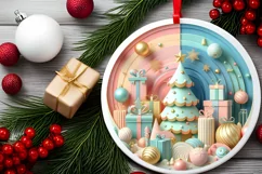 Colorful Christmass Tree Winter Scene Round Ornament Product Image 2