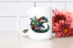 Abstract Vibrant Otter with Plant Leaves, PNG Product Image 2