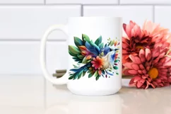 Abstract Vibrant Bird with Plant Leaves and 3D Flowers, PNG Product Image 2
