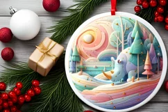 Colorful Rhino Winter Scene Round Ornament Sublimation PNG Product Image 2