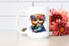 Cute Baby Bear with Floral Wreath, PNG Product Image 2