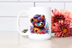 Cute Baby Bear with Floral Wreath, PNG Product Image 2