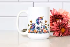 Colorful Watercolor Image of Baby Unicorn with Court Product Image 2