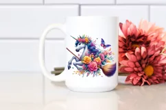 Vibrant Unicorn Witch with Flowers | Clipart Product Image 2