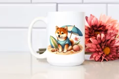 Shiba Inu in Sand with Surf and Shell | Clipart Product Image 2