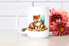Shiba Inu in Sand with Surf and Shell | Clipart Product Image 2