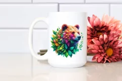 Abstract Vibrant Bear with Plant Leaves, PNG Product Image 2