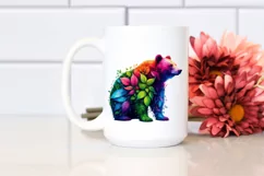 Abstract Vibrant Bear with Plant Leaves, PNG Product Image 2