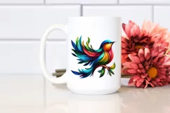 Abstract Vibrant Bird with Plant Leaves, PNG Product Image 2