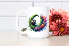 Abstract Vibrant Sloth with Plant Leaves and 3D Flowers, PNG Product Image 2