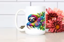 Abstract Vibrant Sloth with Plant Leaves and 3D Flowers, PNG Product Image 2