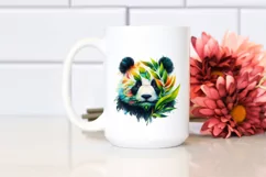 Abstract Vibrant Panda with Plant Leaves, PNG Product Image 2