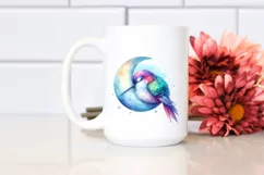 Vibrant Watercolor Pastel Hummingbird Sleeping on the Moon Product Image 2